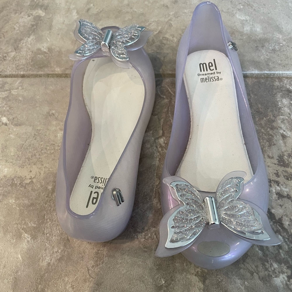 Mel Dreamed by Melissa-iridescent butterfly slip on shoes.Size 13.